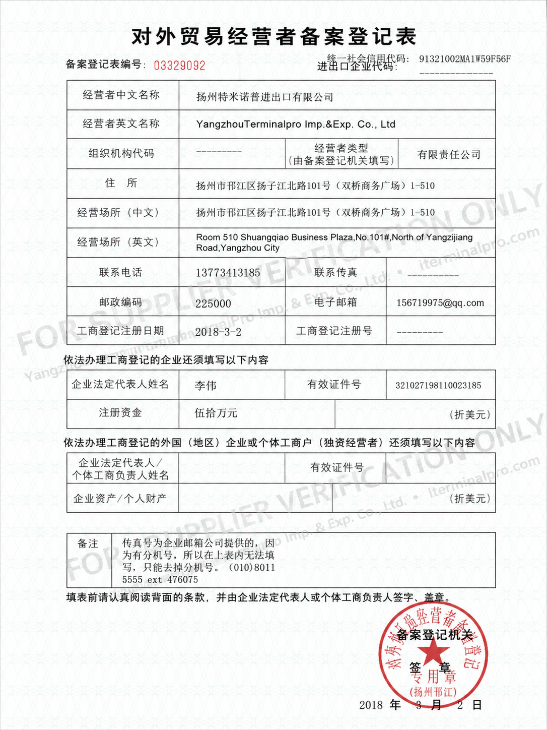 Foreign Trade Operator Record