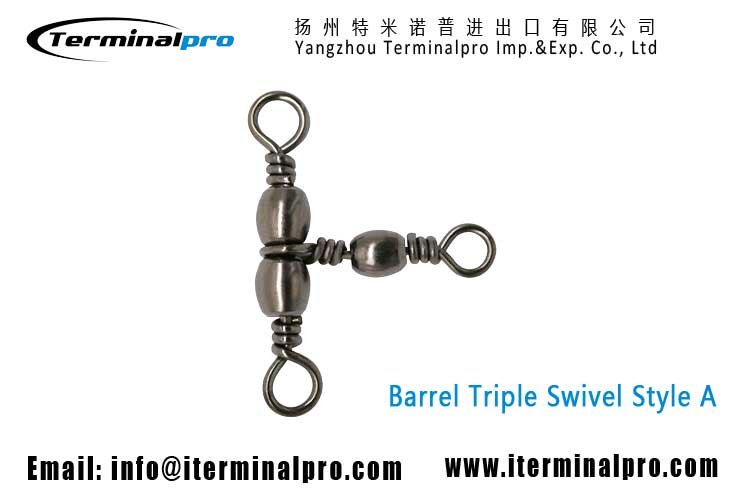 Barrel-triple-swivel-style-A-fishing-swivel-snap-terminal-tackle-TERMINALPRO