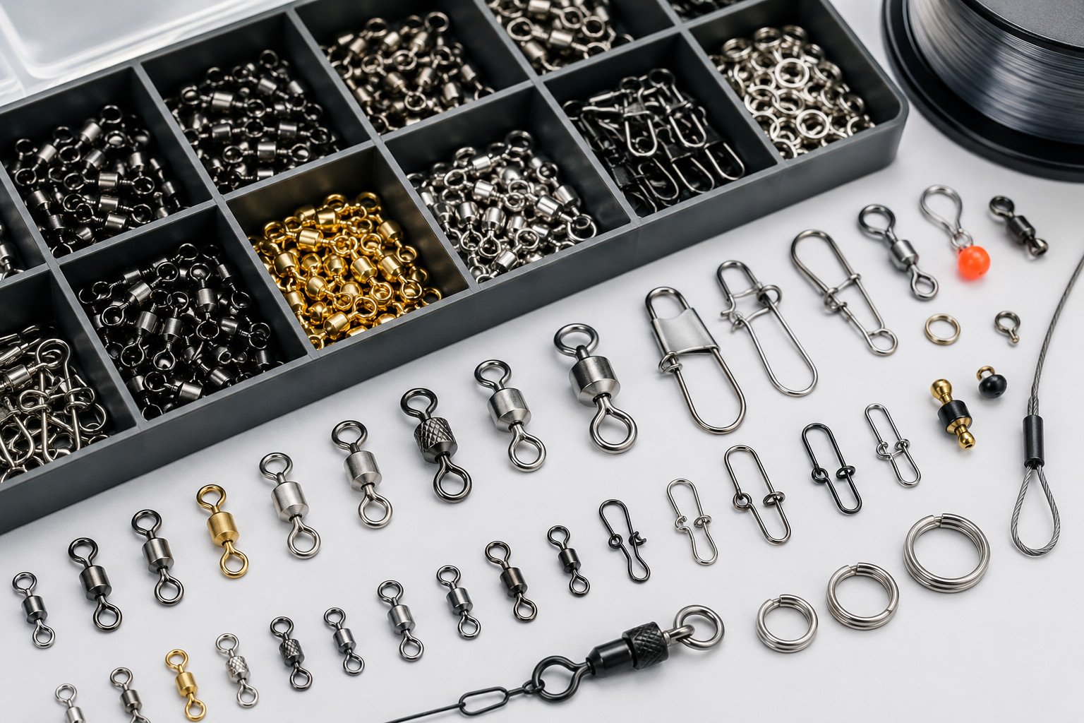 Terminal tackle OEM supplier for swivels snaps split rings hooks sinkers and rig components