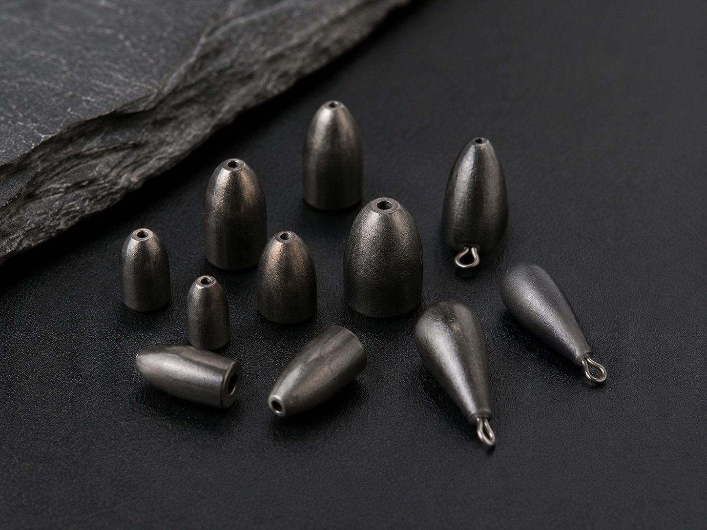 Bullet fishing weights for Texas rigs and soft bait fishing