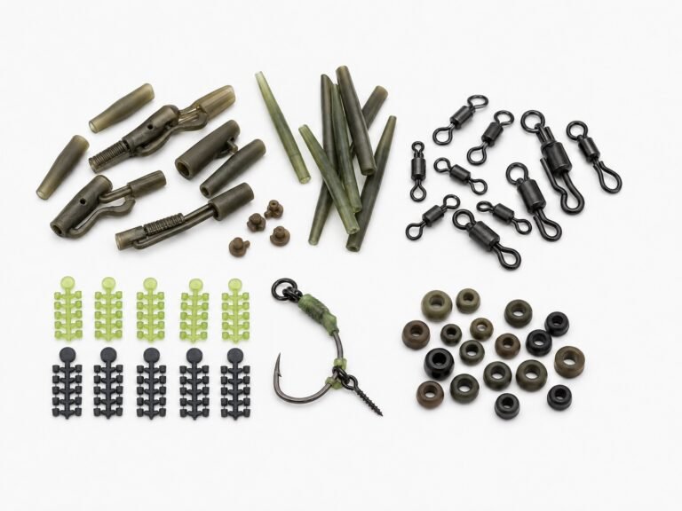 Carp terminal tackle product range including clips swivels sleeves and rig accessories