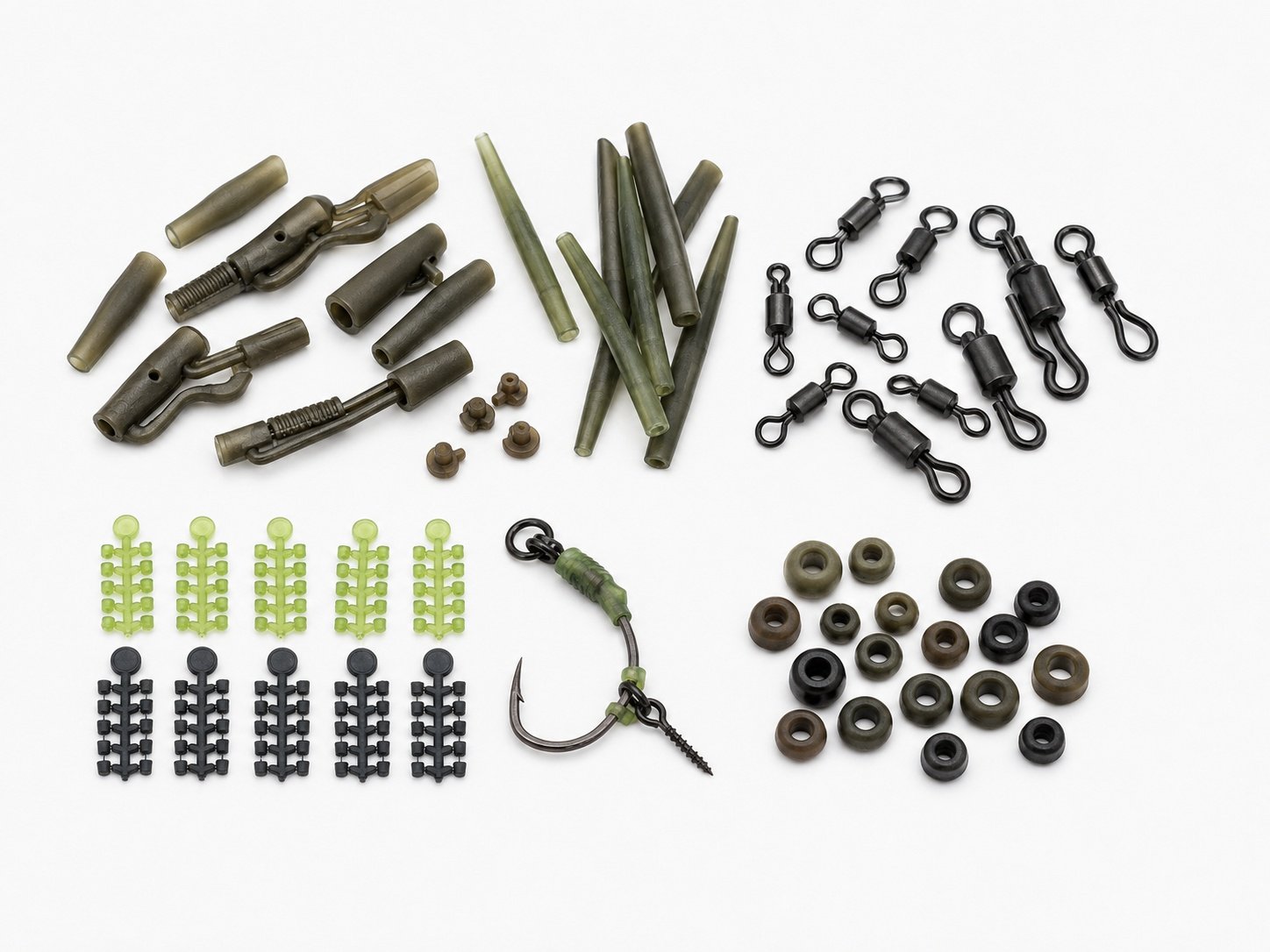 Carp terminal tackle product range including clips swivels sleeves and rig accessories