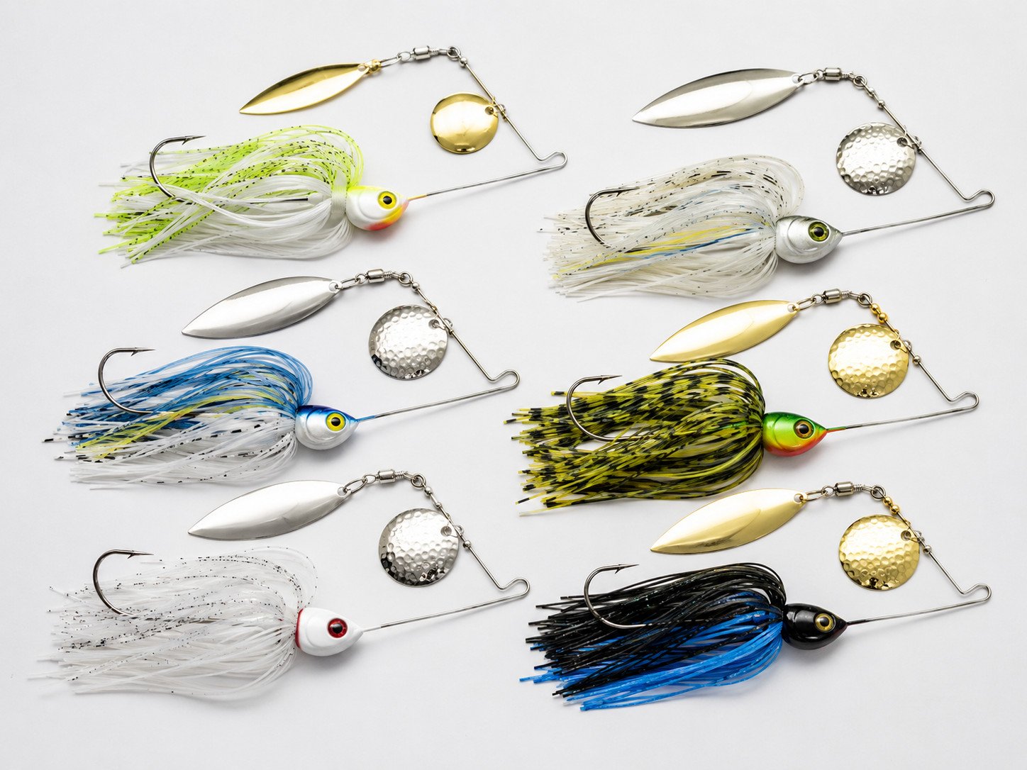 Double blade spinnerbaits with willow and colorado blades