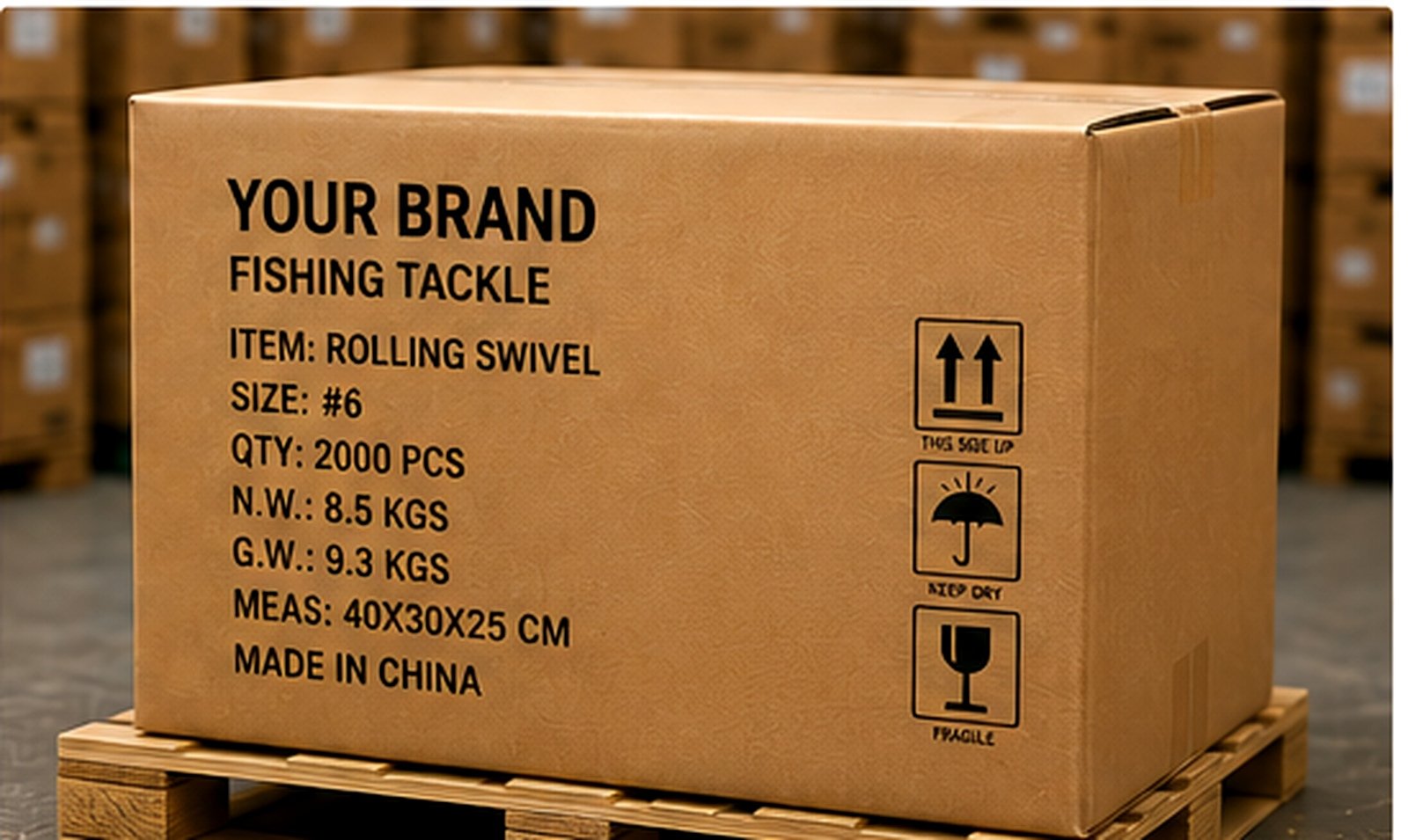Export carton marks and packing labels for private label fishing tackle orders