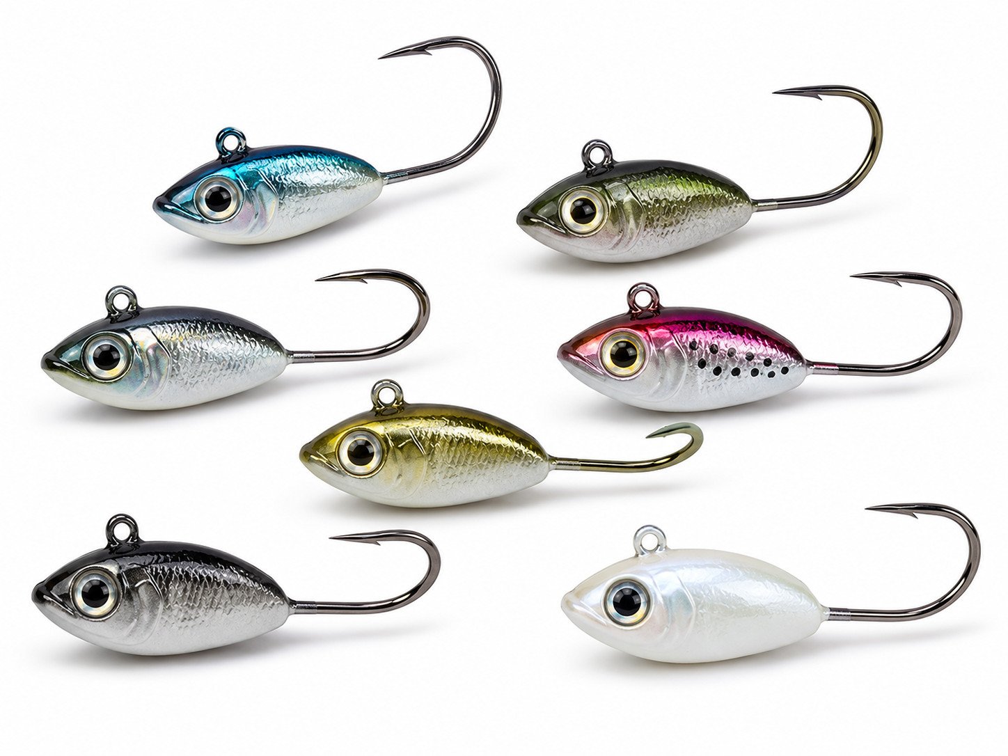 Fish head jig heads with realistic baitfish profile