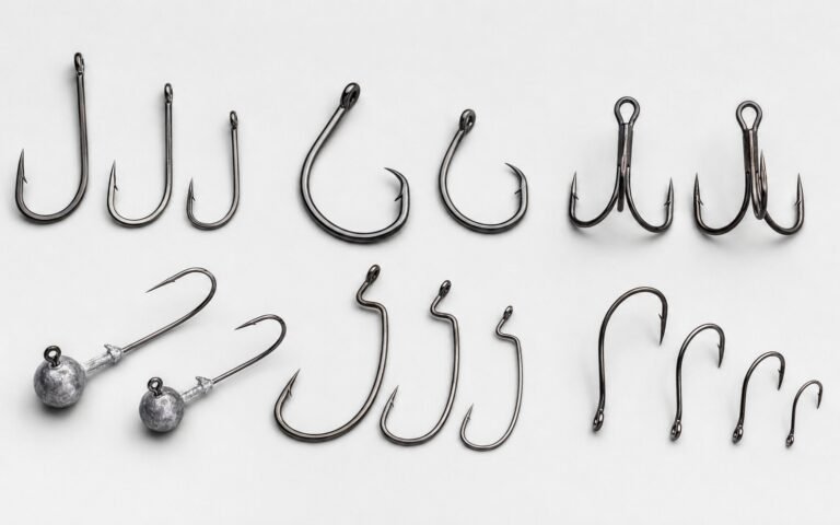 Common fishing hook types for OEM orders including J hooks treble hooks circle hooks and jig hooks