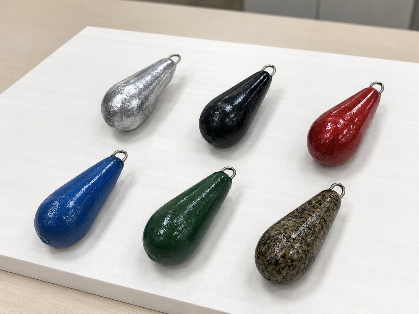 Lead sinker coating options including plain finish paint powder coating and custom colors