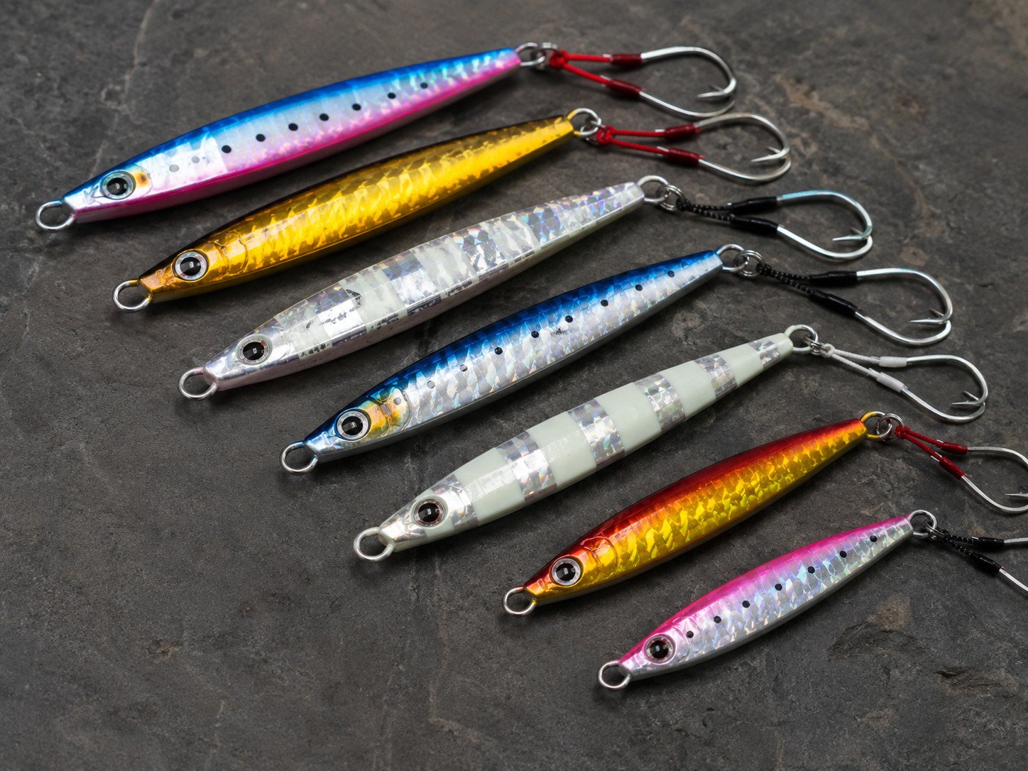 Metal jigging lures in multiple weights and colors