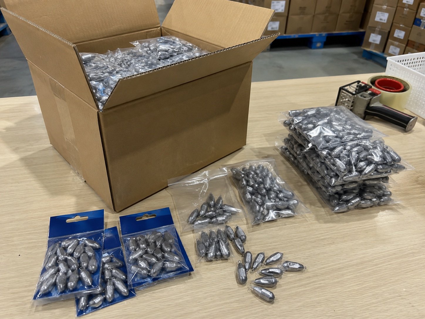 Private label lead sinker packaging and carton packing control for OEM orders