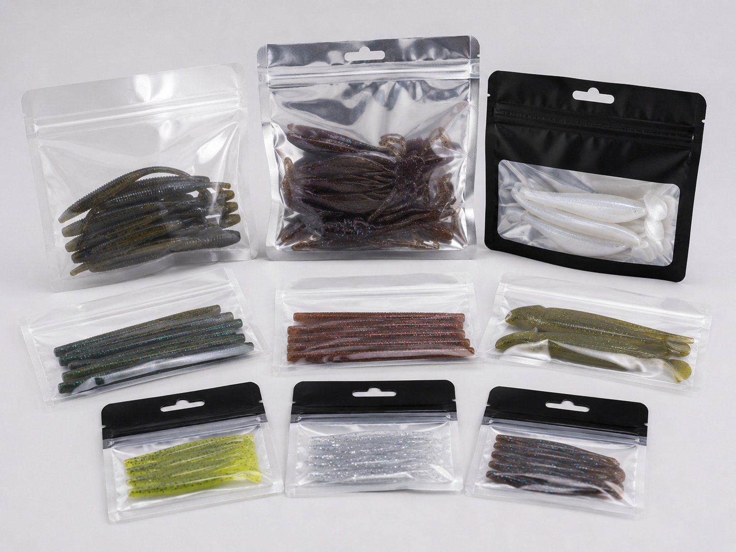 Private label soft bait packaging options for fishing tackle brands