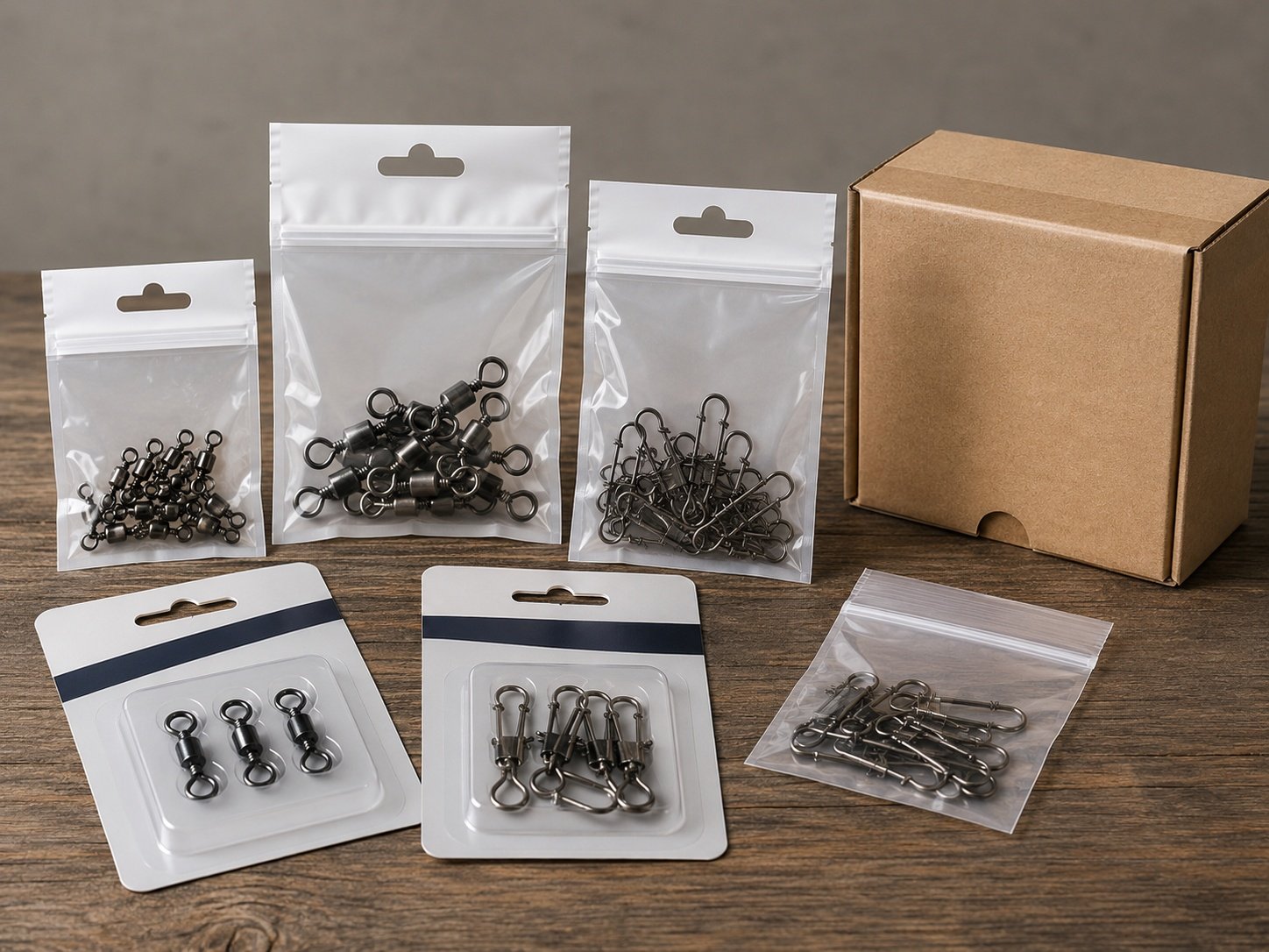 Private label packaging options for fishing swivels snaps and terminal tackle