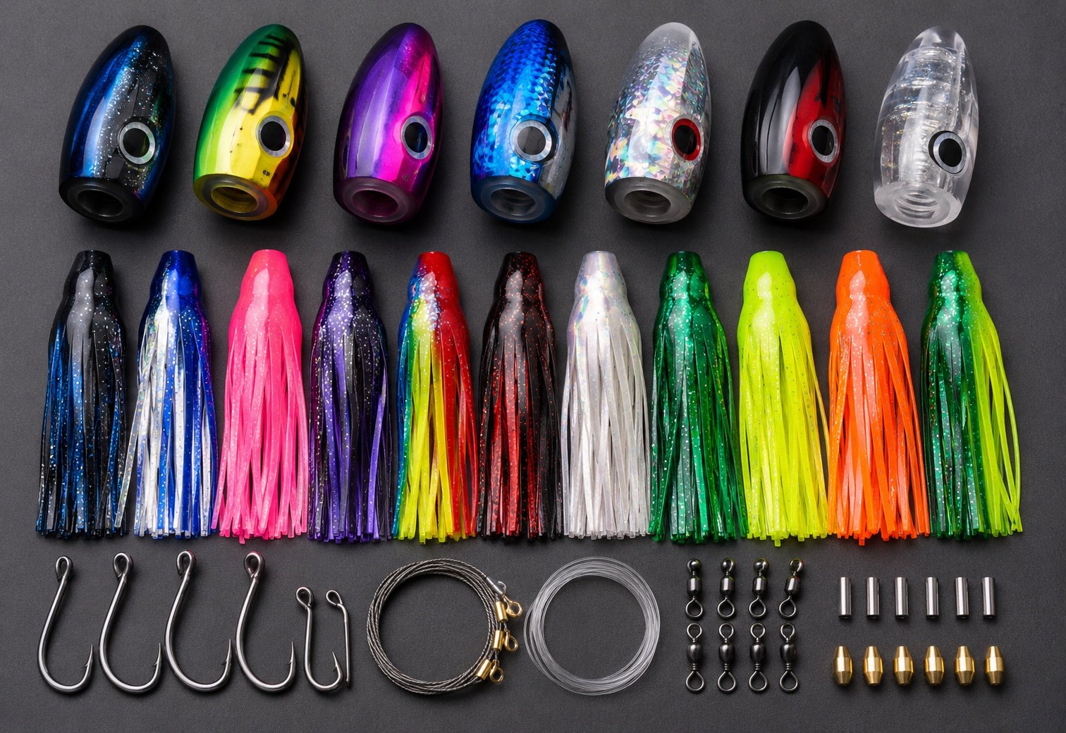 Trolling lure head skirt color and rigging options for fishing tackle buyers