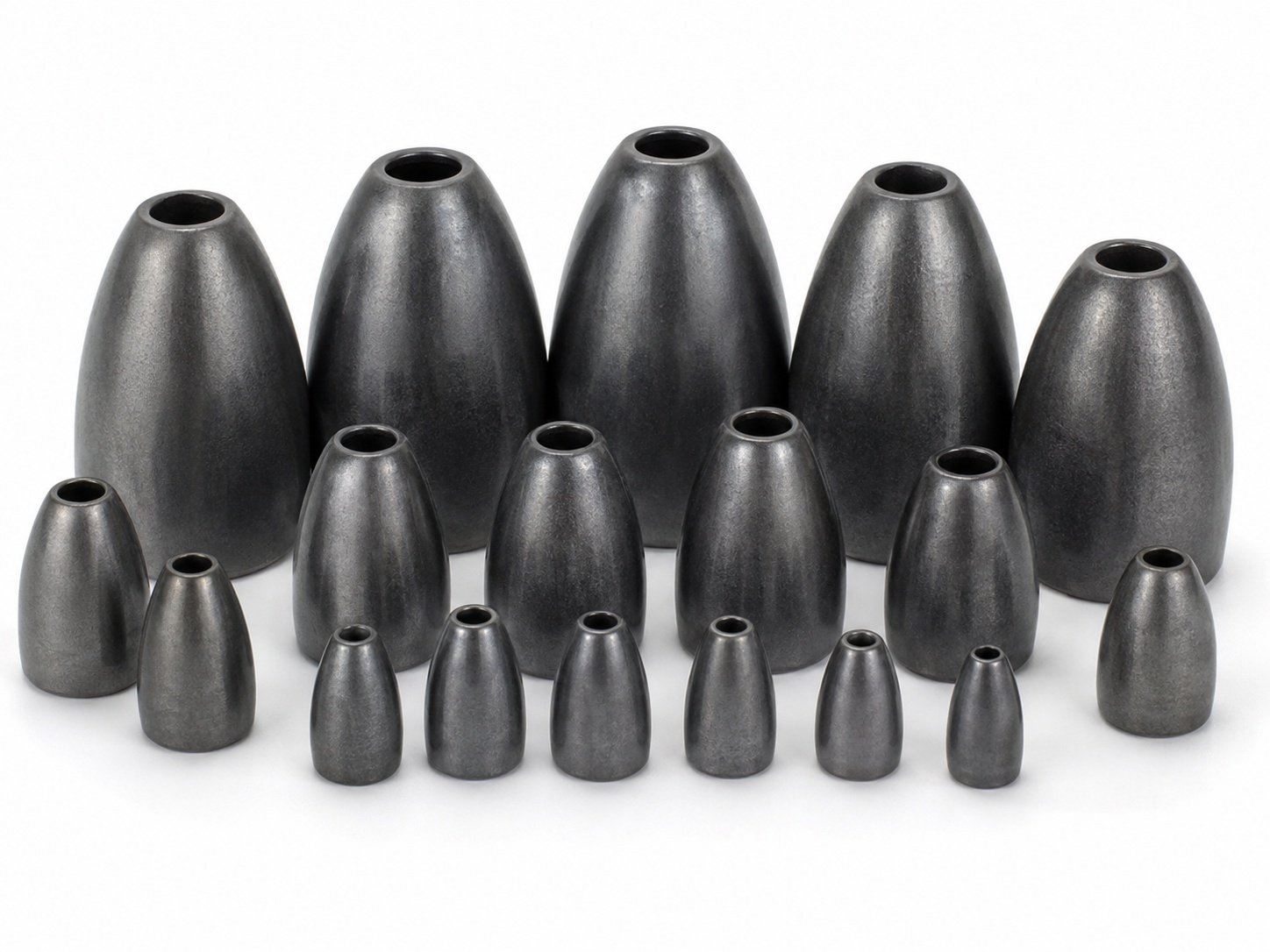 Tungsten style fishing weights for bass and carp fishing