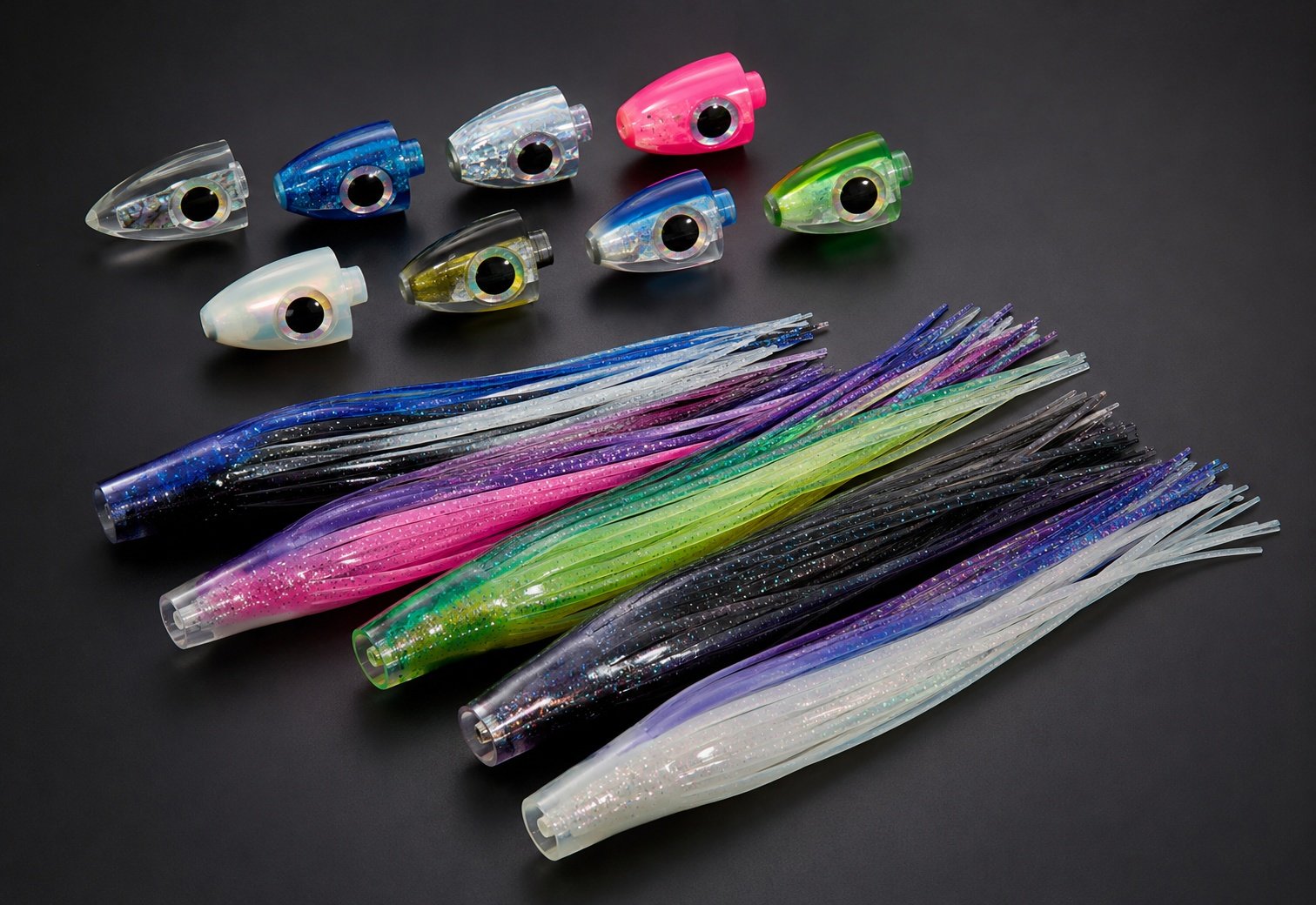 Unrigged trolling lure heads and skirt options for wholesale buyers