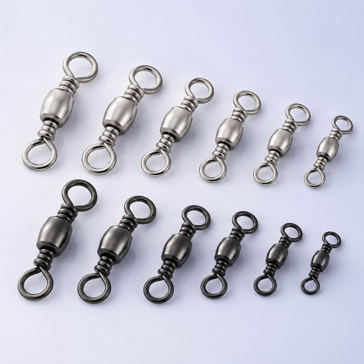 Barrel swivels in multiple sizes for fishing rigs