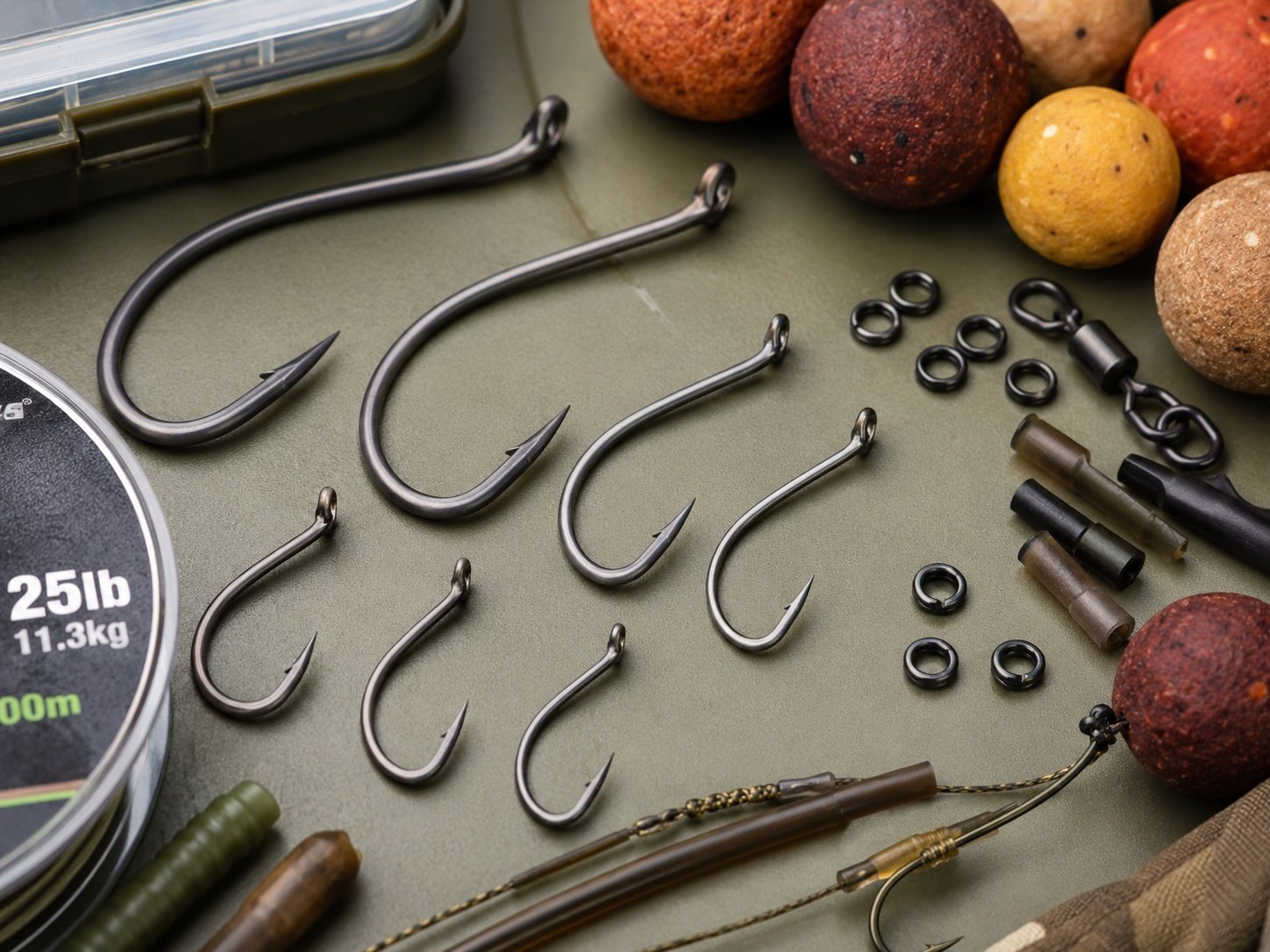 Carp hooks for hair rigs and carp fishing accessories