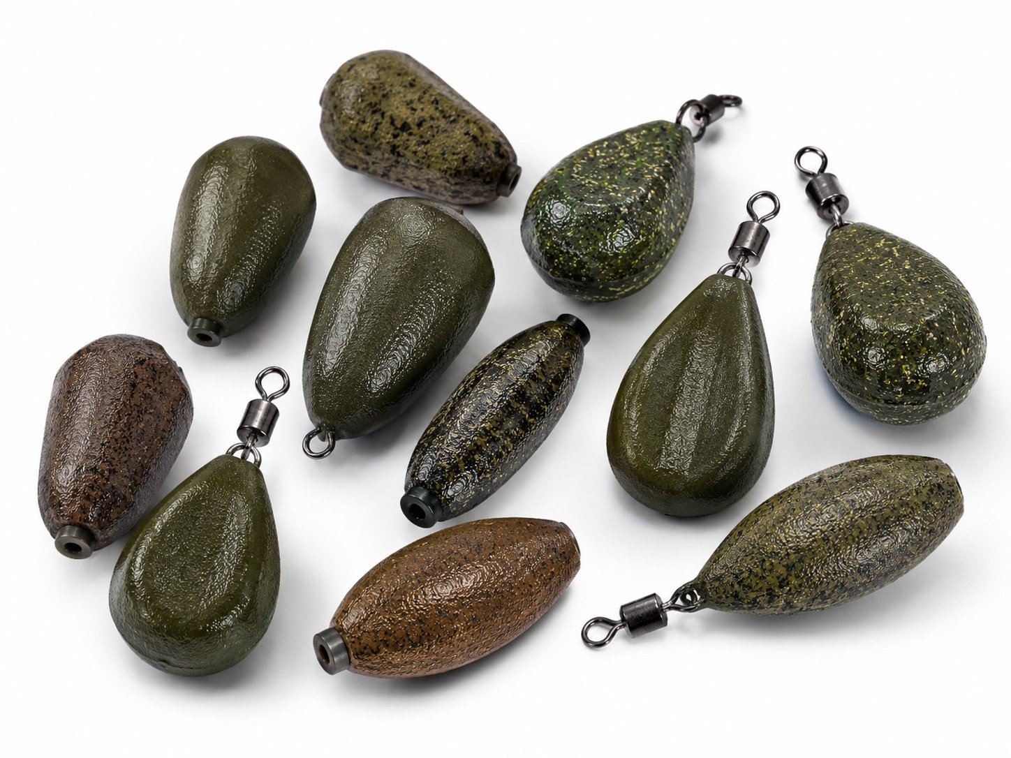 Carp leads and sinkers with coated finishes and swivel inserts