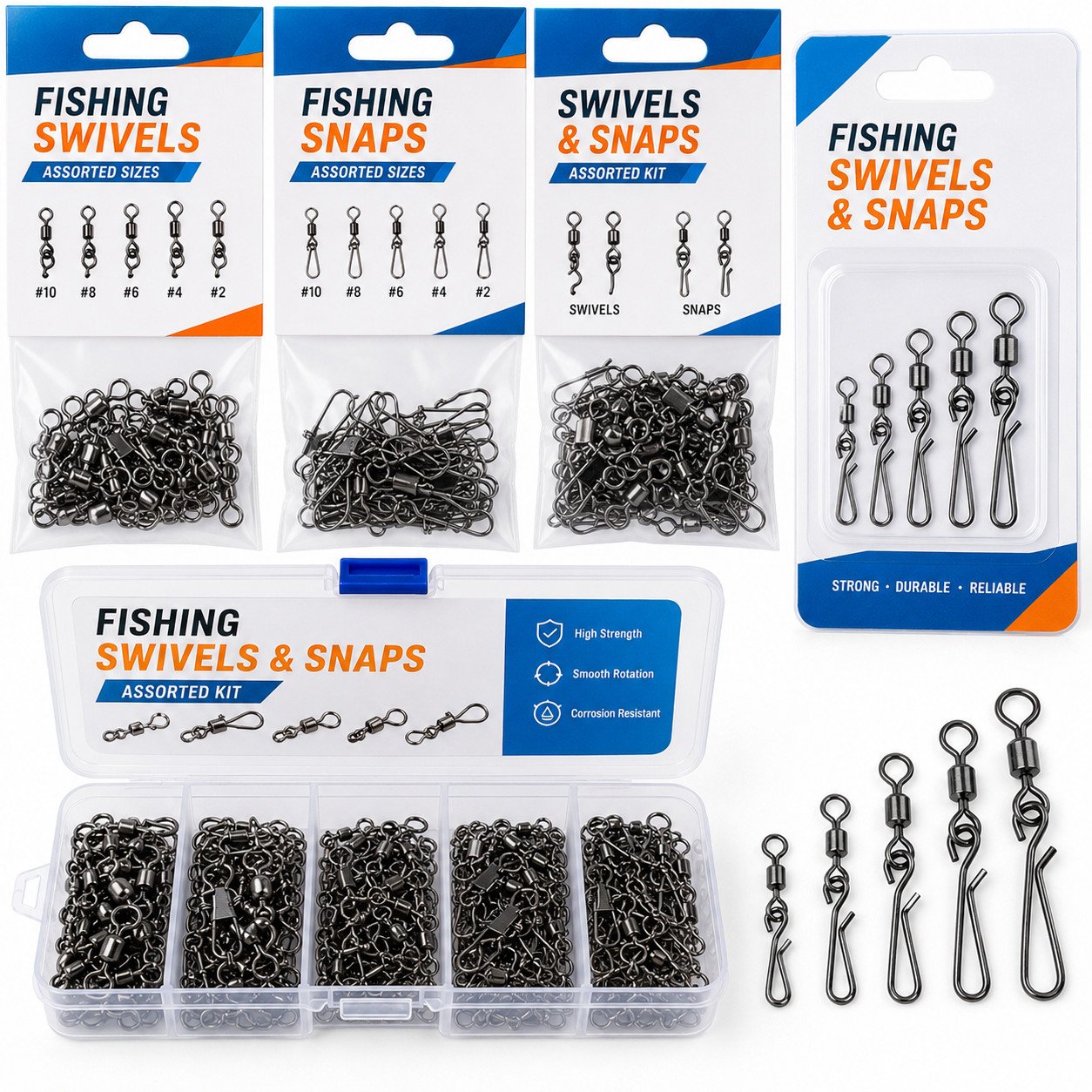 Swivel and snap retail packaging with bags boxes labels and private label display