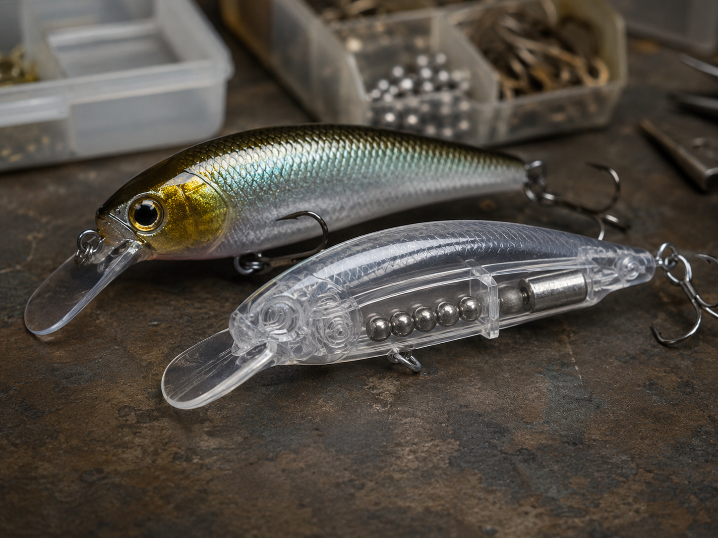 Hard bait internal weight system and lure action testing for OEM production