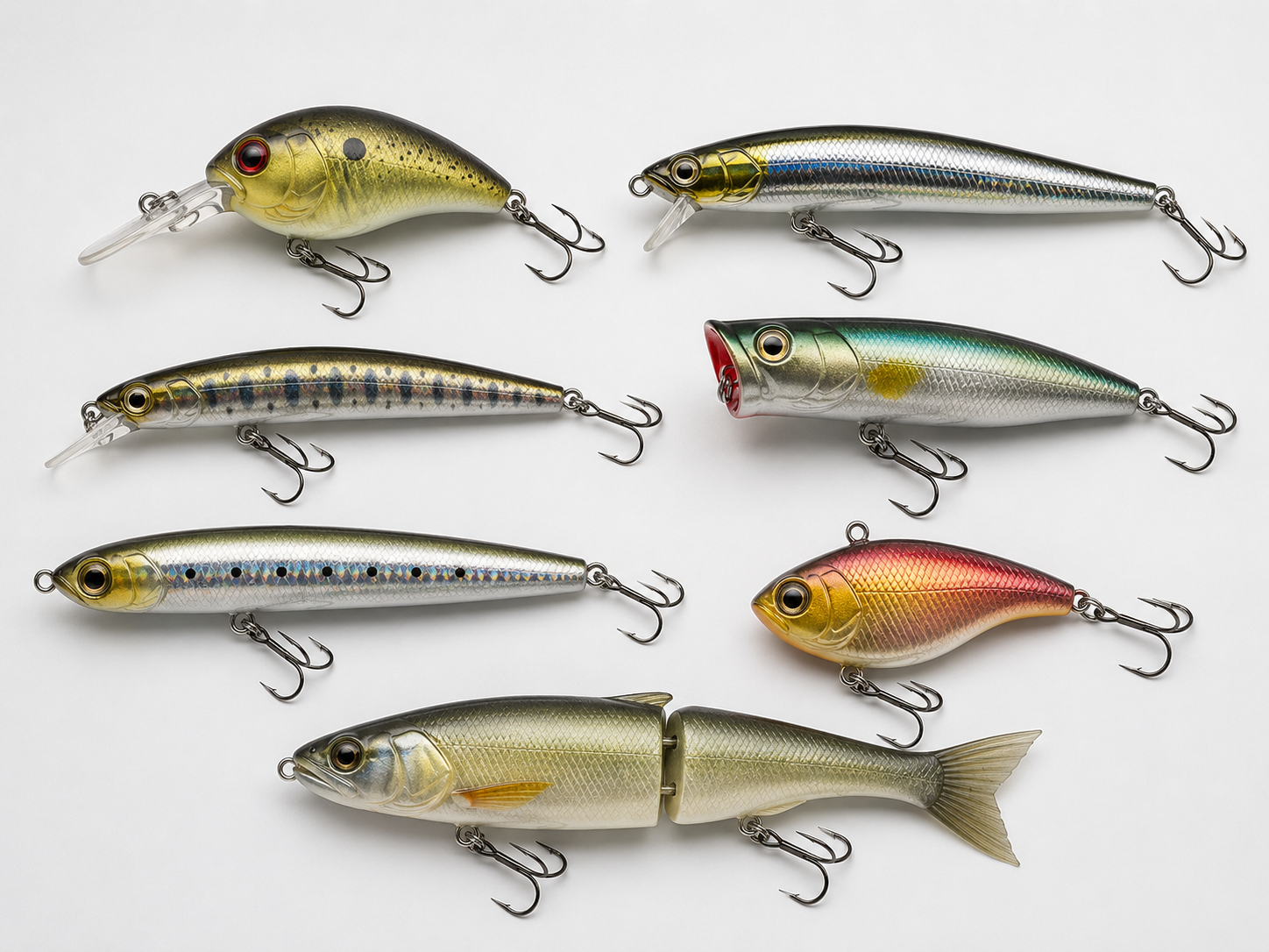 Hard bait product range including crankbaits jerkbaits minnows poppers and swimbaits